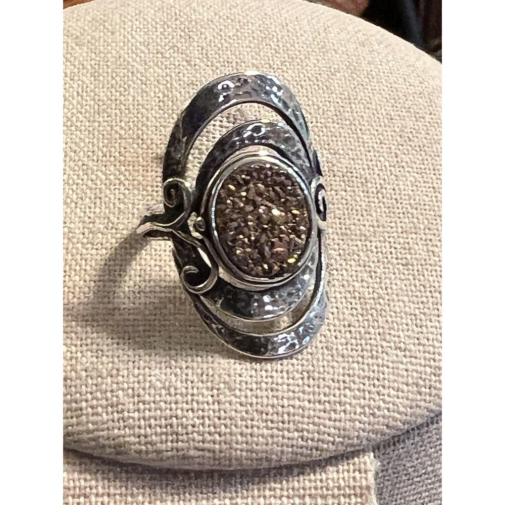 Ring Sterling Silver. Druzy. Brown With Multicolor Flash. 7.5 Made In Israel